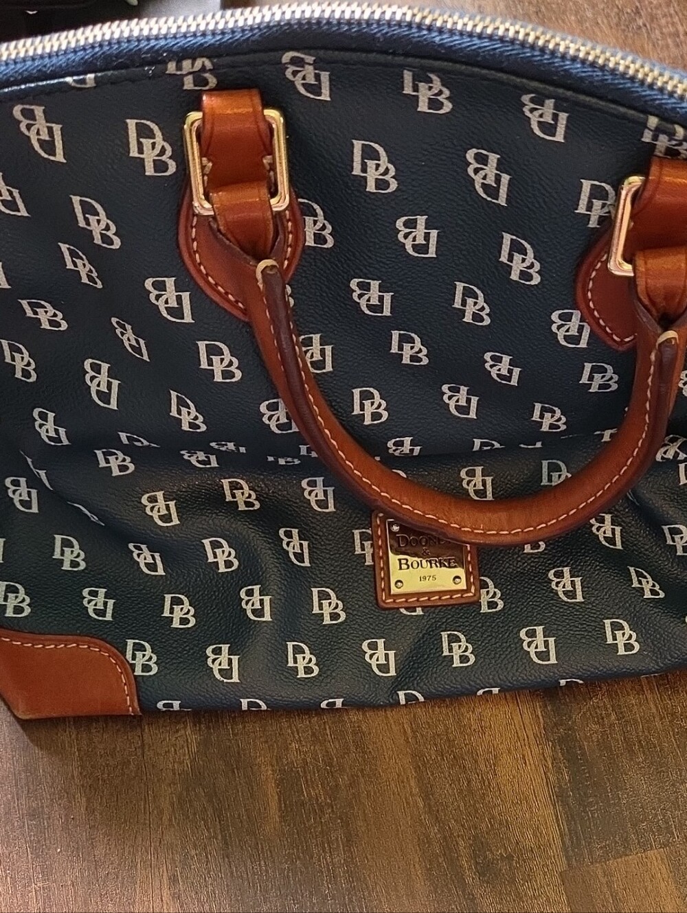 Dooney & Bourke Navy and Brown Logo Duffel
